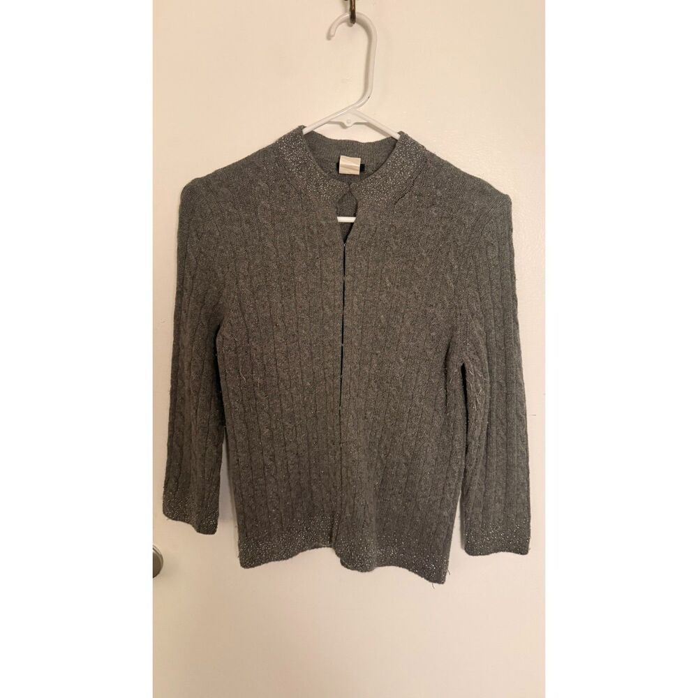 J.Crew Silver Seed Beaded Merino Angora Cashmere Cable Knit Cardigan Grey M